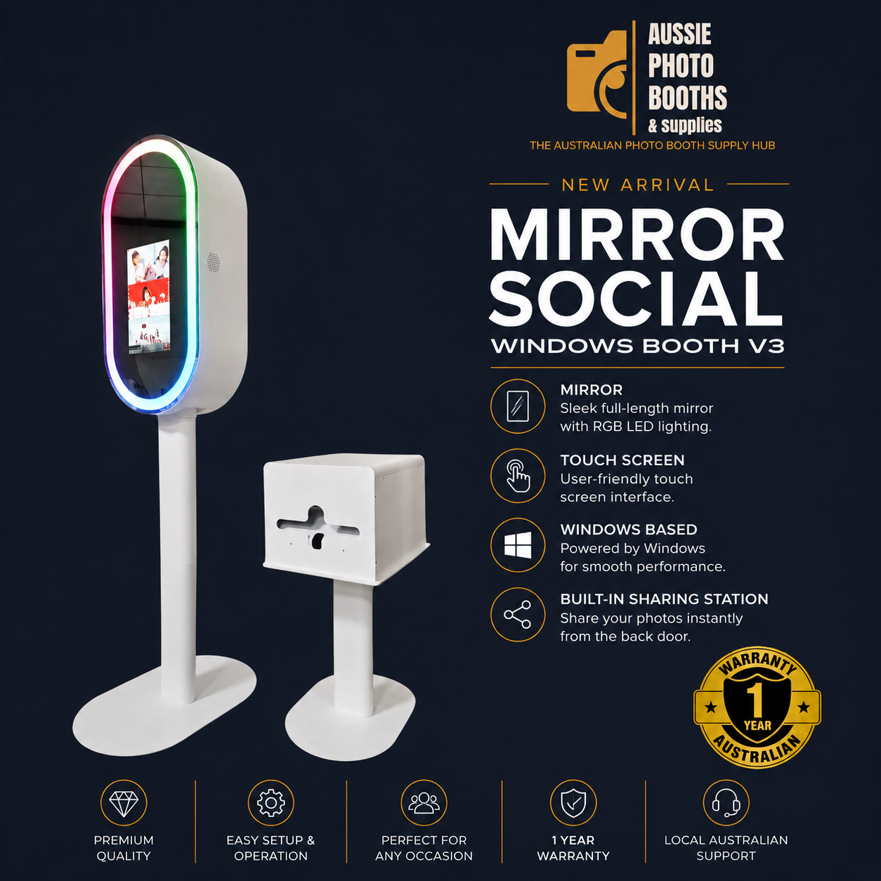 Mirror Social Booth with Back Door Sharing Station - V3